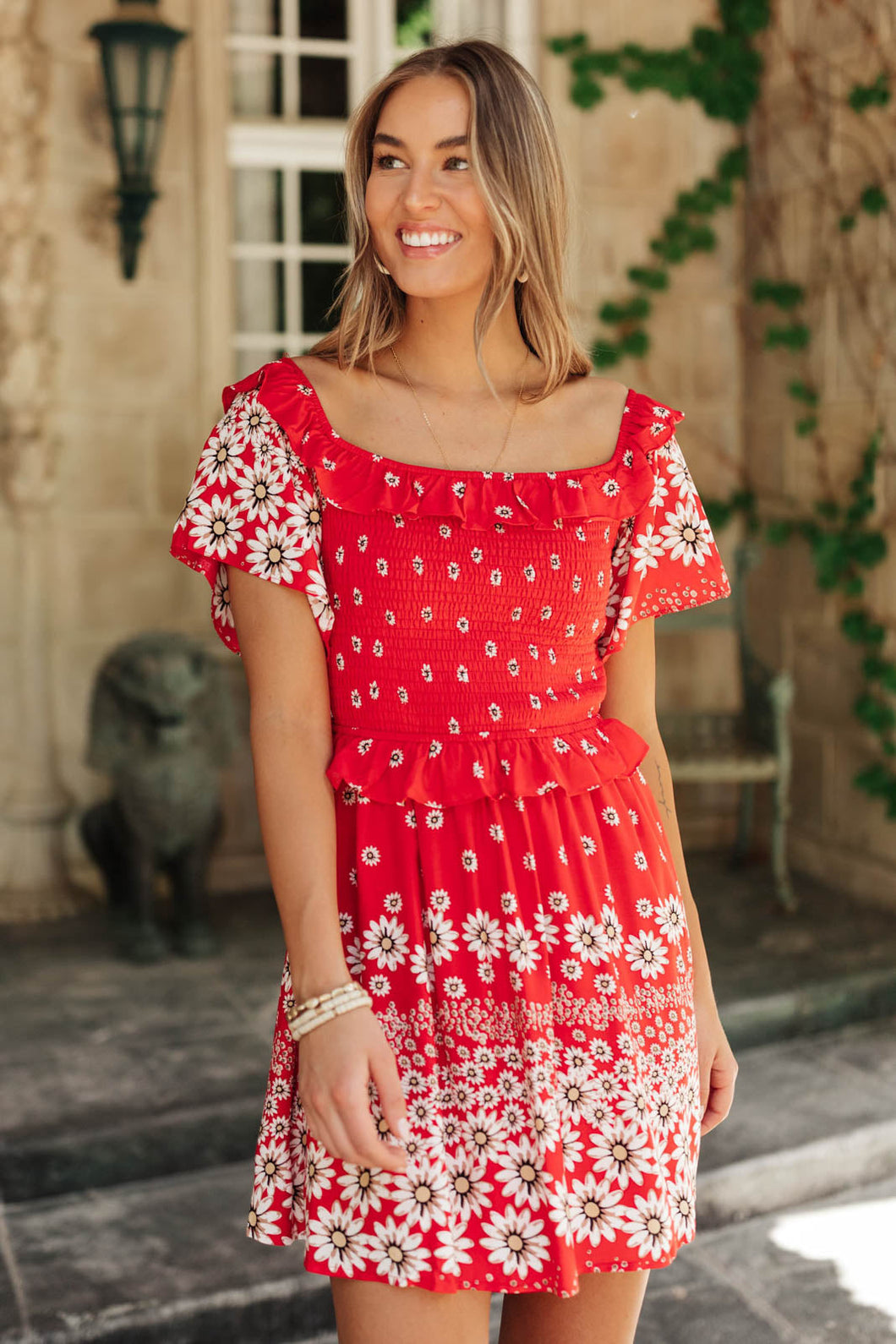 Daisy Chains Dress in Red-Womens-Modish Lily, Tecumseh Michigan