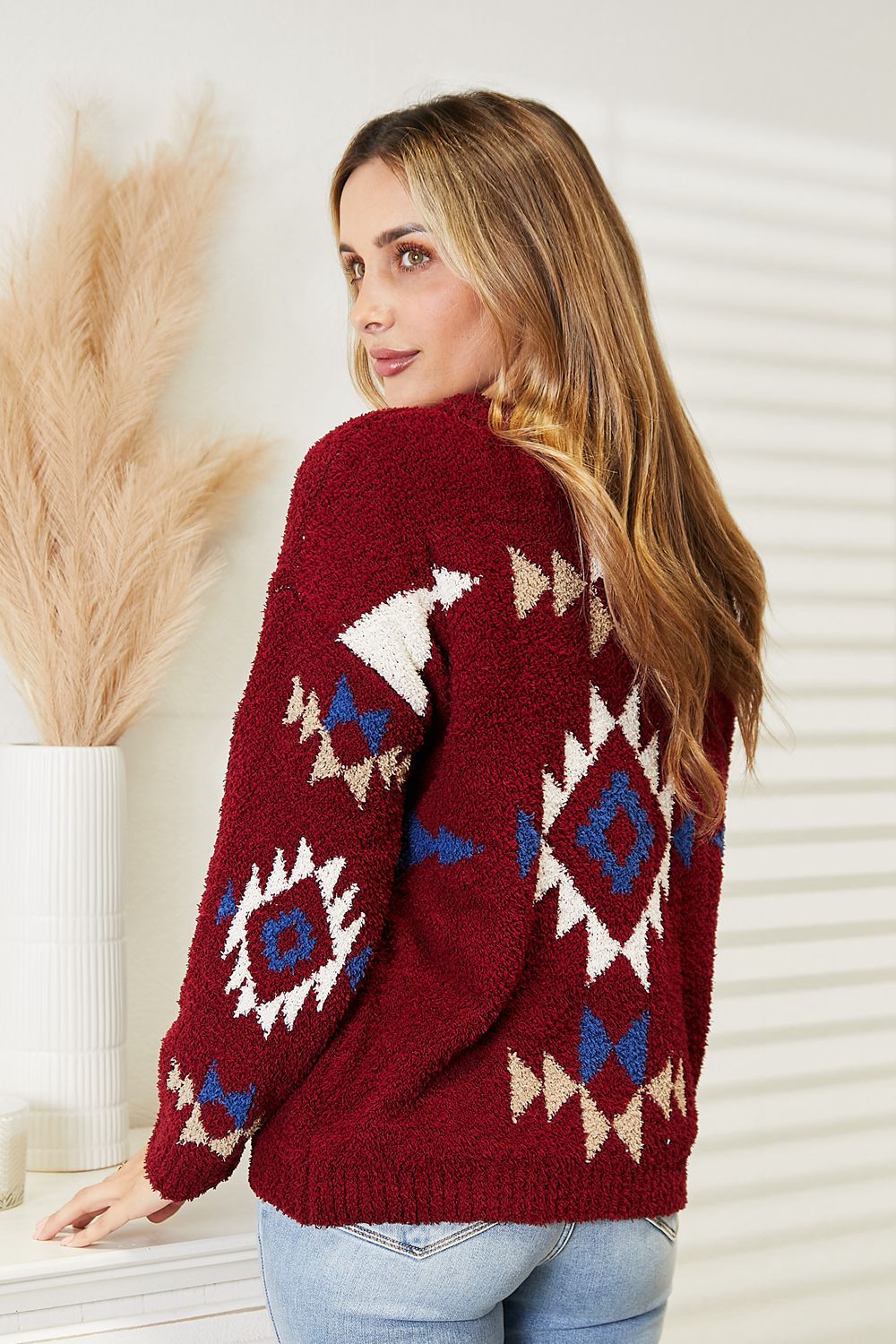 Wine Aztec Soft Fuzzy Sweater-Modish Lily, Tecumseh Michigan