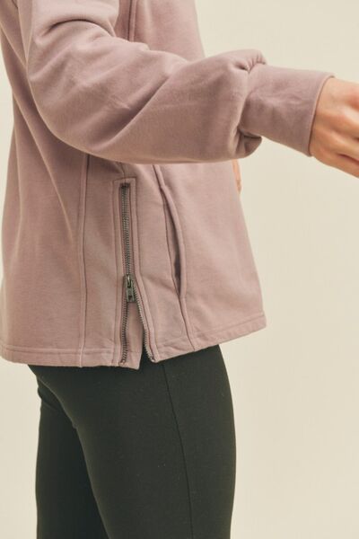 Lavender Drawstring Side Zip Sweatshirt-Modish Lily, Tecumseh Michigan