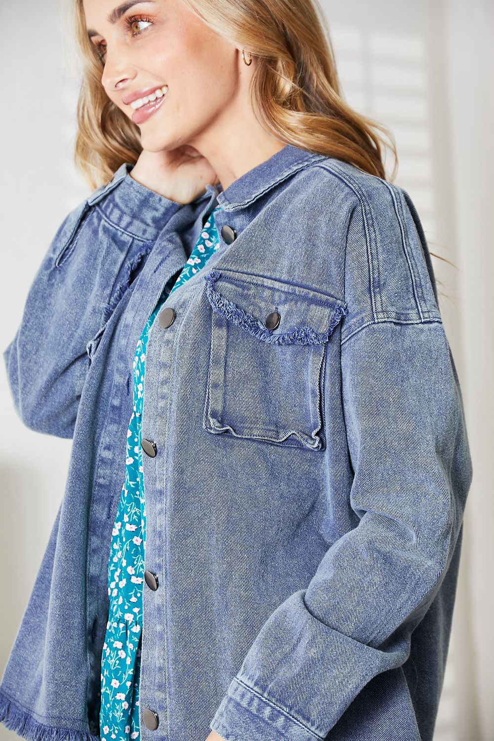 Mineral-Washed Button-Down Denim Jacket-Modish Lily, Tecumseh Michigan