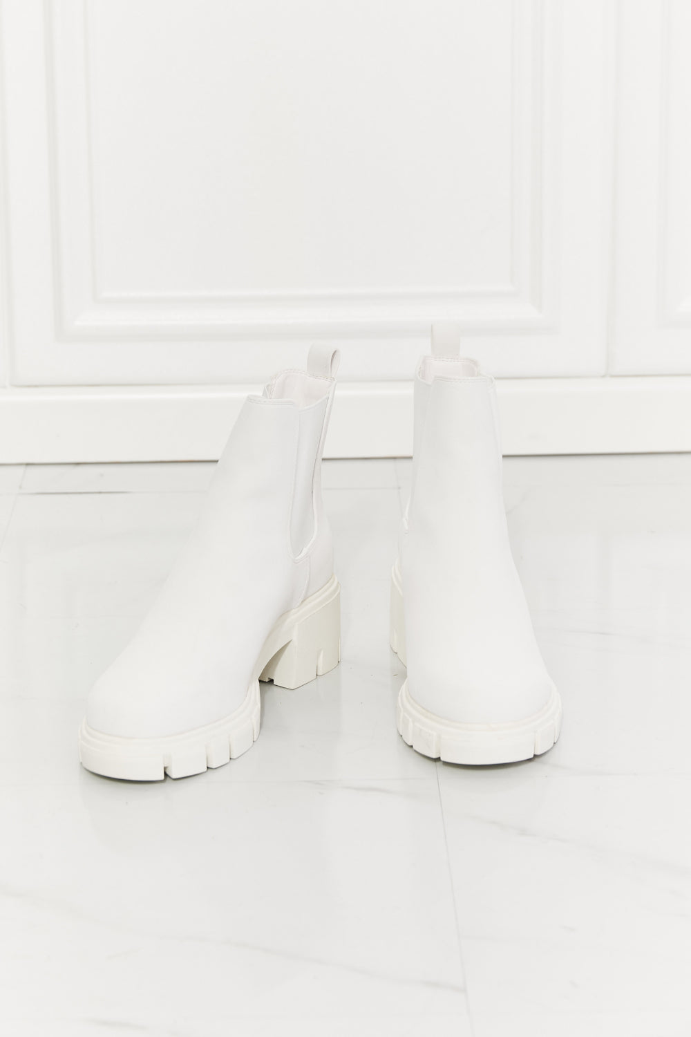 MMShoes Work For It Matte Lug Sole Chelsea Boots in White-Modish Lily, Tecumseh Michigan