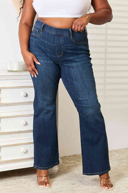 Judy Blue Full Size Elastic Waistband Straight Jeans-Modish Lily, Tecumseh Michigan