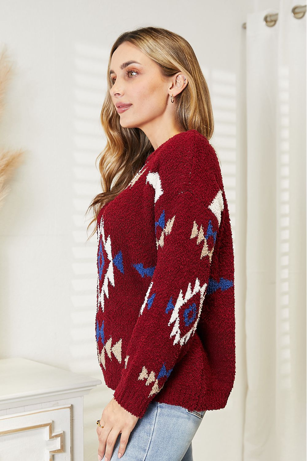 Wine Aztec Soft Fuzzy Sweater-Modish Lily, Tecumseh Michigan