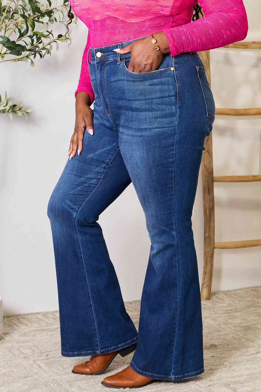 Judy Blue Full Size Flare Jeans with Pockets-Modish Lily, Tecumseh Michigan