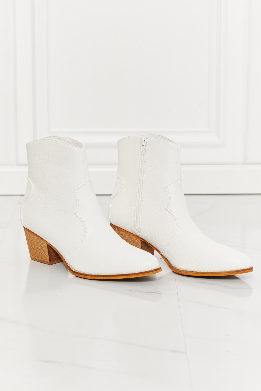 MMShoes Watertower Town Faux Leather Western Ankle Boots in White-Modish Lily, Tecumseh Michigan