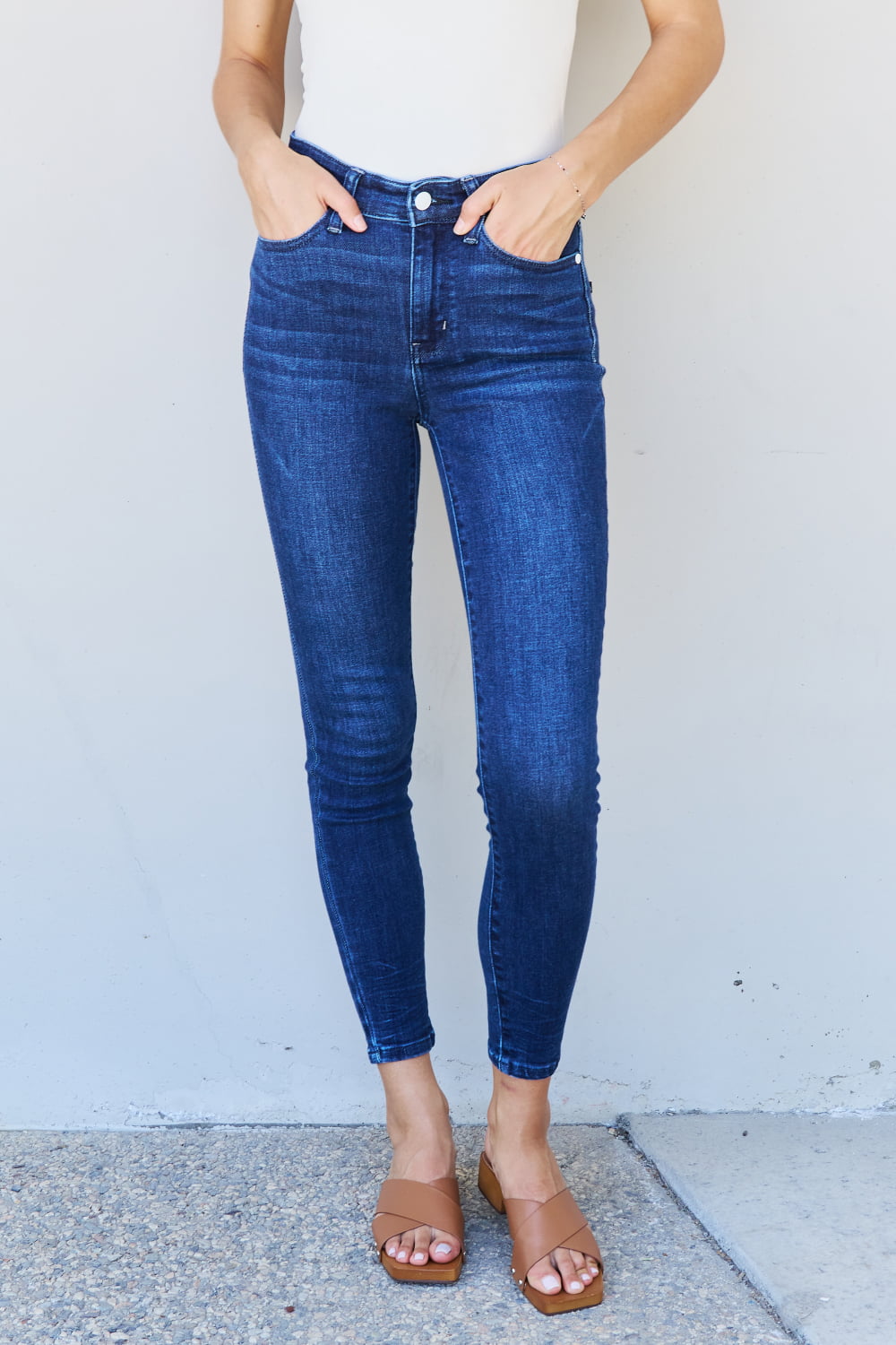 Judy Blue Marie Mid Rise Crinkle Ankle Detail Skinny Jeans-Modish Lily, Tecumseh Michigan