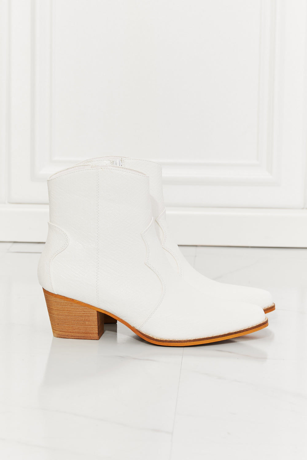 MMShoes Watertower Town Faux Leather Western Ankle Boots in White-Modish Lily, Tecumseh Michigan