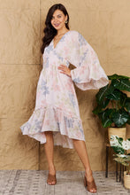 Load image into Gallery viewer, The Right Time Floral Bell Sleeve Midi Dress in Coral-Modish Lily, Tecumseh Michigan
