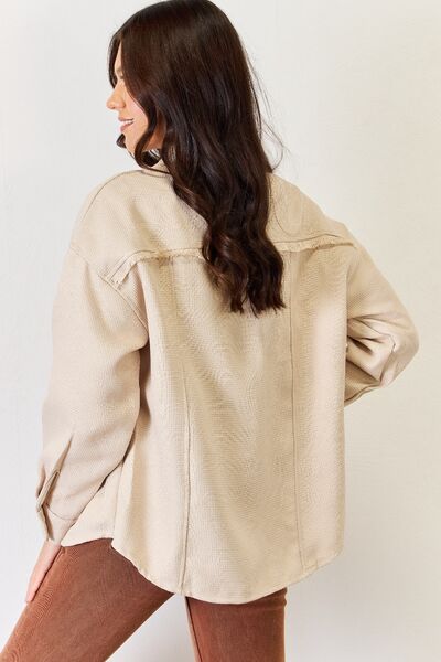 Beige Texture Button Down Fray Detail Shacket-Modish Lily, Tecumseh Michigan