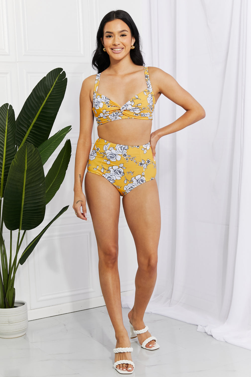 Marina West Swim Take A Dip Twist High-Rise Bikini in Mustard-Modish Lily, Tecumseh Michigan