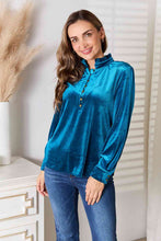 Load image into Gallery viewer, Turquoise Notched Neck Buttoned Long Sleeve Blouse-Modish Lily, Tecumseh Michigan
