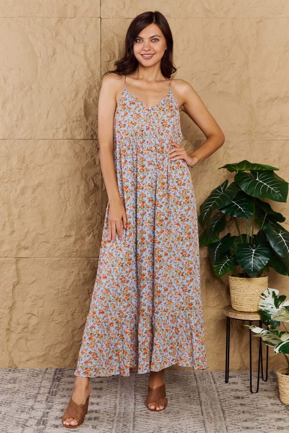 Take Your Chances Full Size Floral Halter Neck Maxi Dress-Modish Lily, Tecumseh Michigan