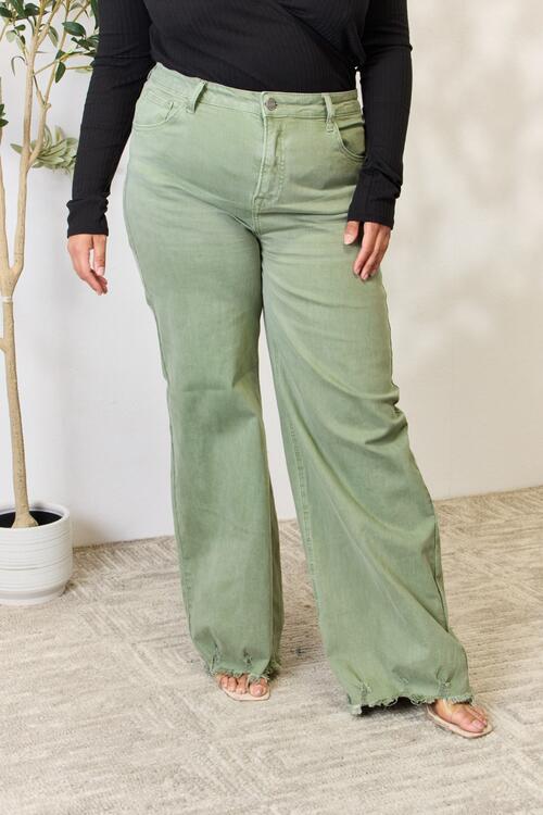 RISEN Full Size Raw Hem Wide-Leg Jeans-Modish Lily, Tecumseh Michigan