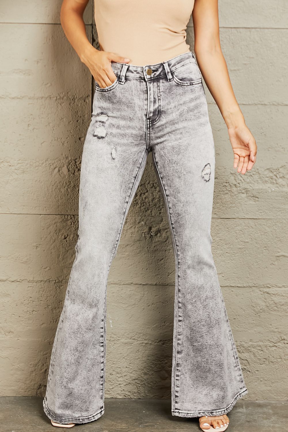 BAYEAS High Waisted Acid Wash Flare Jeans-Modish Lily, Tecumseh Michigan