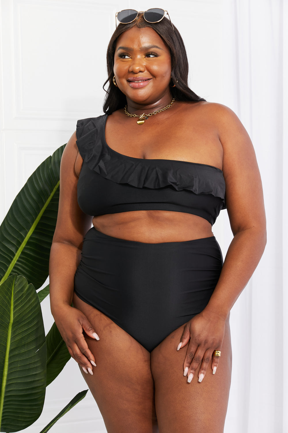 Marina West Swim Seaside Romance Ruffle One-Shoulder Bikini in Black-Modish Lily, Tecumseh Michigan