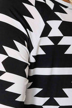 Load image into Gallery viewer, Black Geometric Notched Neck Long Sleeve Top-Modish Lily, Tecumseh Michigan
