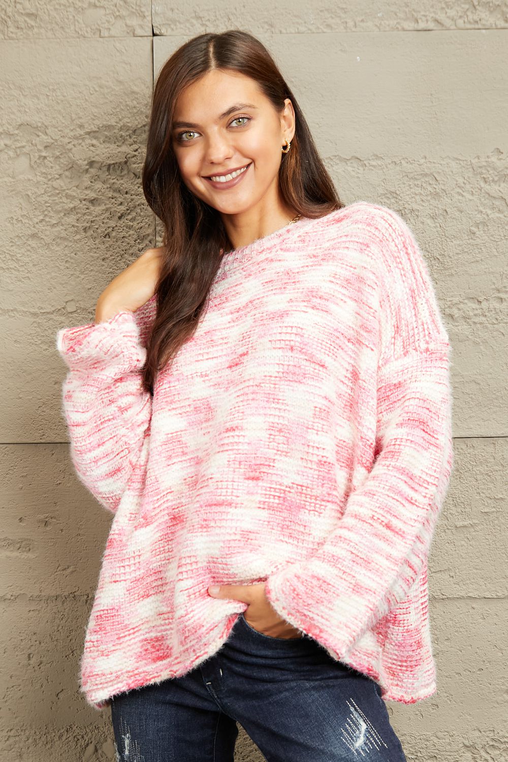 Pink Fuzzy Chunky Knit Sweater-Modish Lily, Tecumseh Michigan