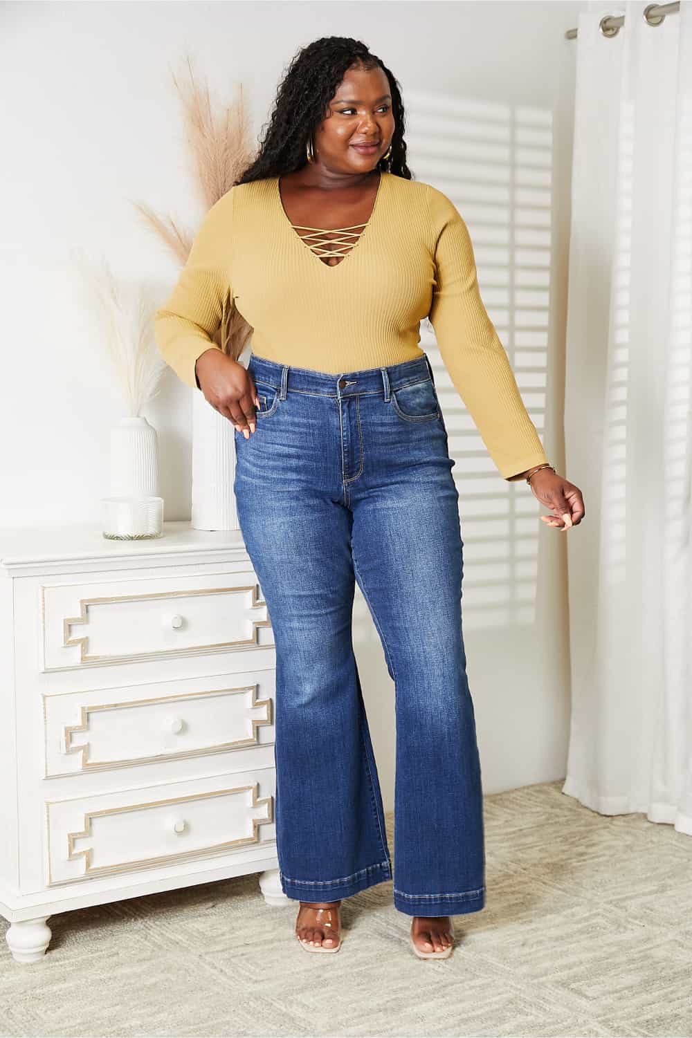 Yellow All About Details Full Size Ribbed Bodysuit-Modish Lily, Tecumseh Michigan