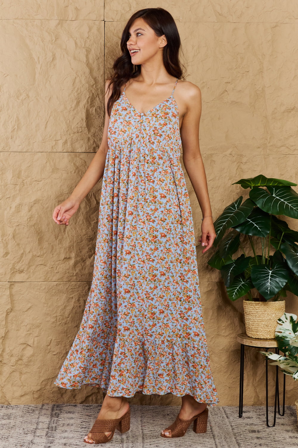 Take Your Chances Full Size Floral Halter Neck Maxi Dress-Modish Lily, Tecumseh Michigan