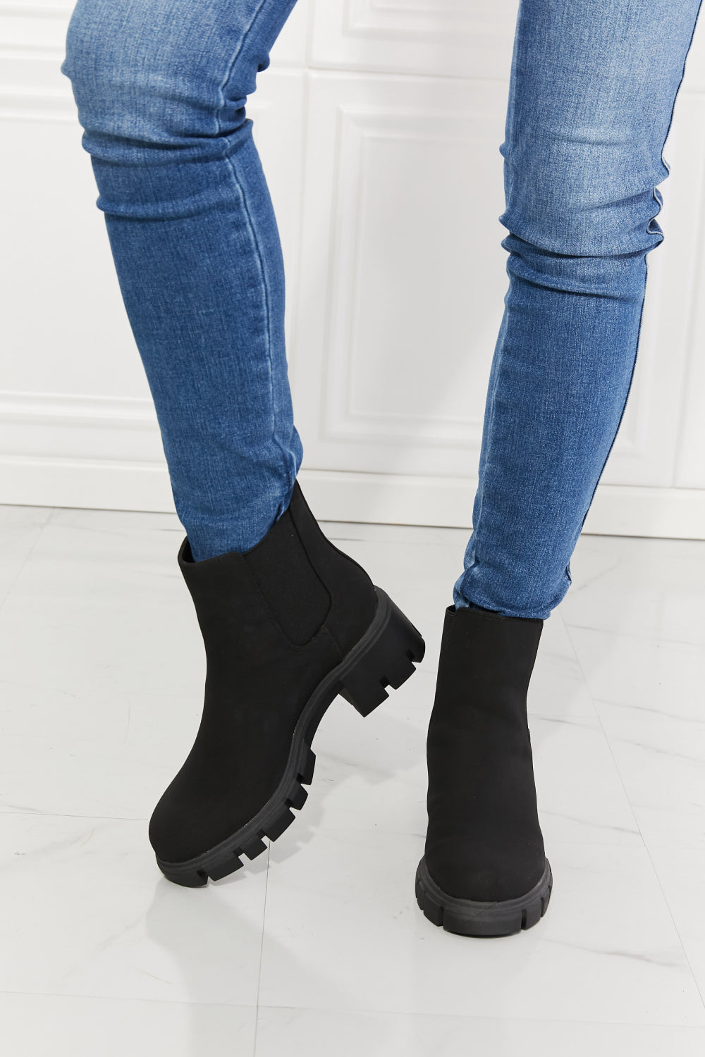 MMShoes Work For It Matte Lug Sole Chelsea Boots in Black-Modish Lily, Tecumseh Michigan