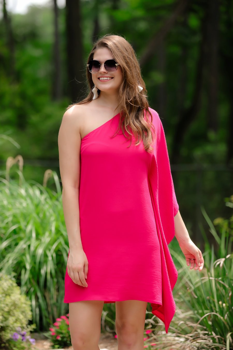 Next Chapter One Shoulder Dress in Magenta-Womens-Modish Lily, Tecumseh Michigan